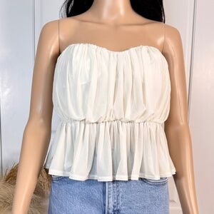 EXPRESS RUCHED STRAPLESS IVORY PEPLUM TUBE TOP